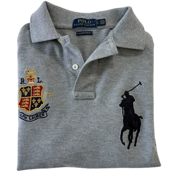 Polo Ralph Lauren Mens Custom Slim Fit Crest Polo Shirt Gray Small Large Pony - Picture 4 of 10